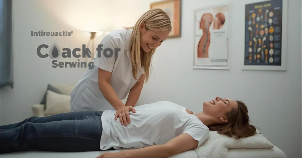 Funny chiropractic jokes one liners shown through a smiling patient receiving a spine adjustment in a modern chiropractic clinic