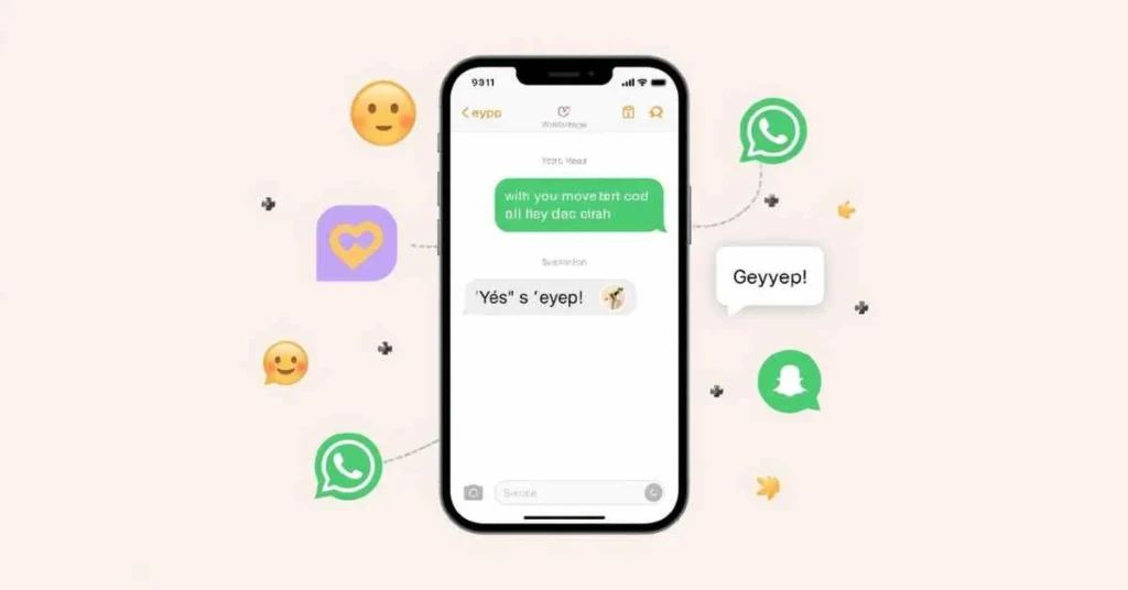 Illustration showing EYP in texting meaning yes or yep with WhatsApp, iMessage, and Snapchat icons