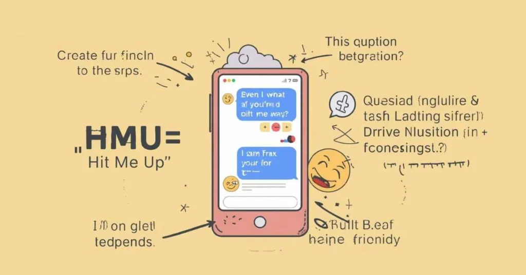 Smartphone texting illustration showing HMU meaning hit me up