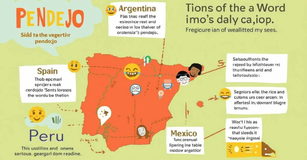 Map showing pendejo meaning and usage in Argentina, Peru, Spain, and Mexico